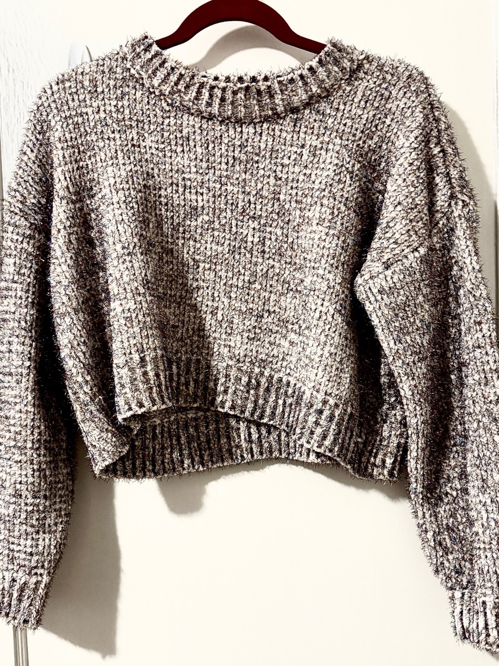 Cozy Sparkling Tinsel Cropped Knit Sweater by Wild Honey